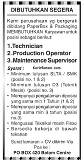 Lowongan Kerja PO BOX 420 Batam Centre