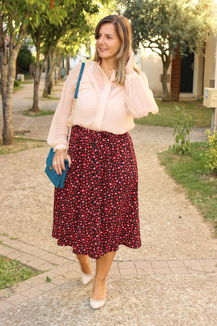 look du jour, jupe la redoute, color match rouge et rose, les petites bulles de ma vie