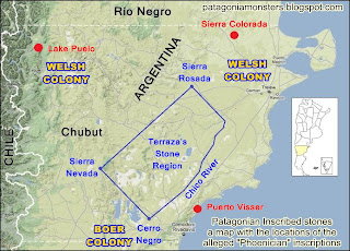 Map of Chubut showing location of Phoenician inscriptions