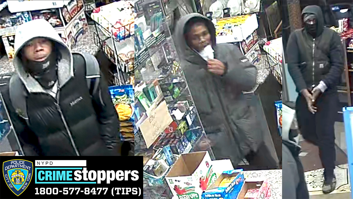 The NYPD has made two arrests and is searching for more in connection with a string of smoke shop robberies. -Photo by NYPD