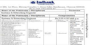 Systems and Networking Engineer Jobs in Indbank Merchant Banking Services Limited