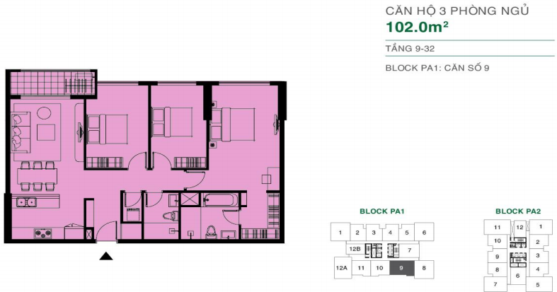 Diện tích 102m2 căn hộ the park avenue