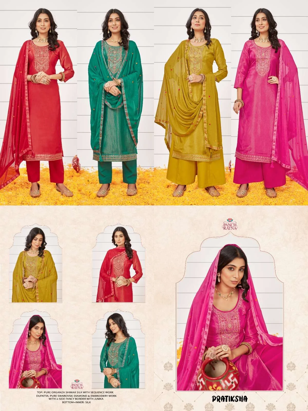 Pratiksha Panch Ratna Pure Organza Sequence Work Plazzo Style Suits