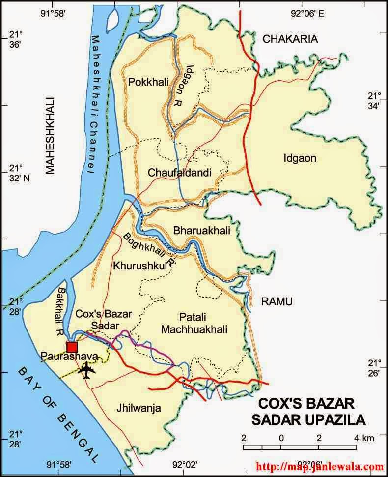 cox's bazar sadar upazila map of bangladesh