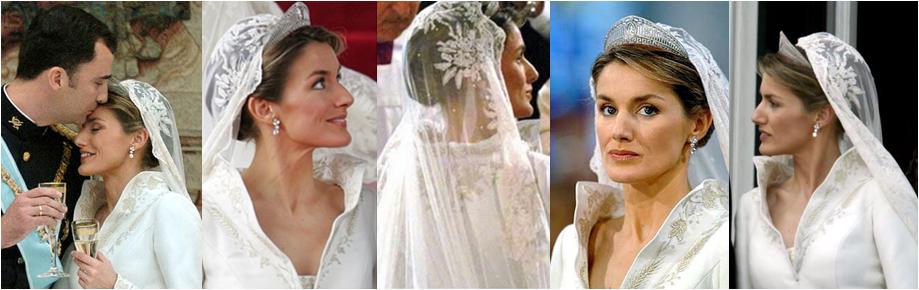 Princess Letizia had the same situation high collared dress lace veil 