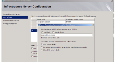 UAG DirectAccess configuration step 3 Infrastructure servers