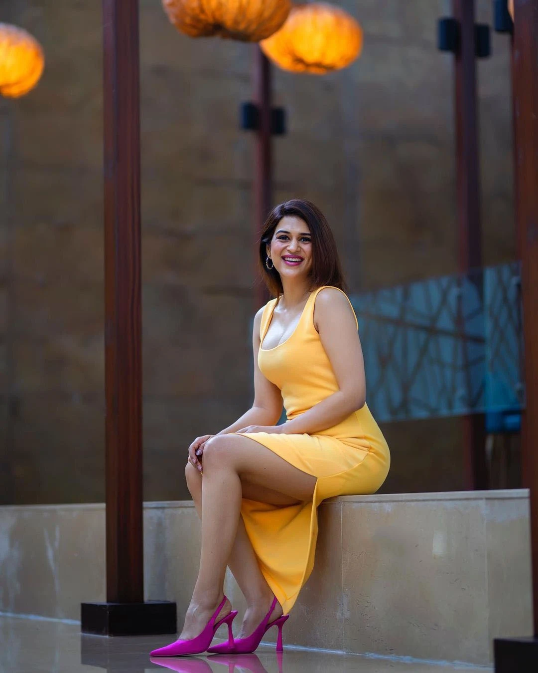 Actress Shraddha Das gorgeous Looks In Yellow Dress
