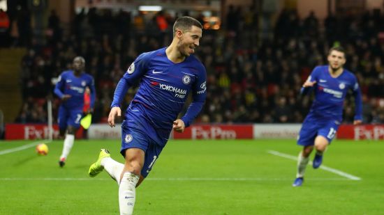 Eden Hazard Celebrates With teammates against Watford