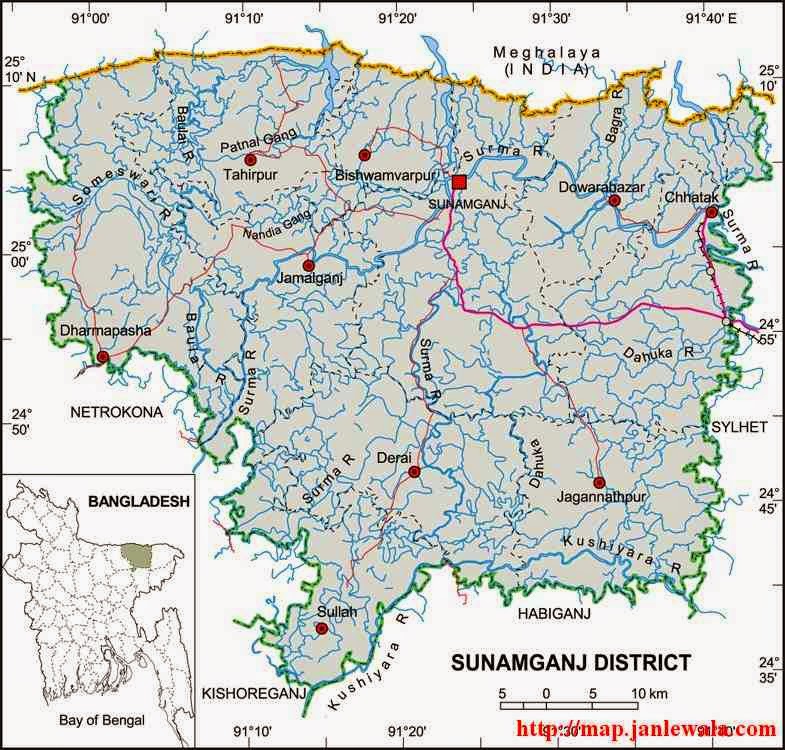 sunamganj zila map of bangladesh