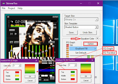 Gambar ilustrasi tampilan mengubah warna Equalizer di dalam Skinner Too