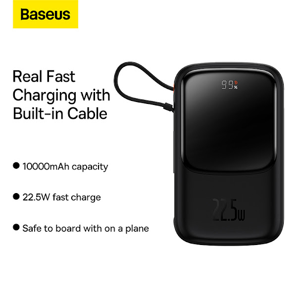 Pin dự phòng tích hợp cáp sạc Baseus Qpow Pro Digital Display Fast Charge Power Bank 10000mAh 22.5W（With Simple charging cable  Type-C  3A 0.5M ) - kèm dây Type C