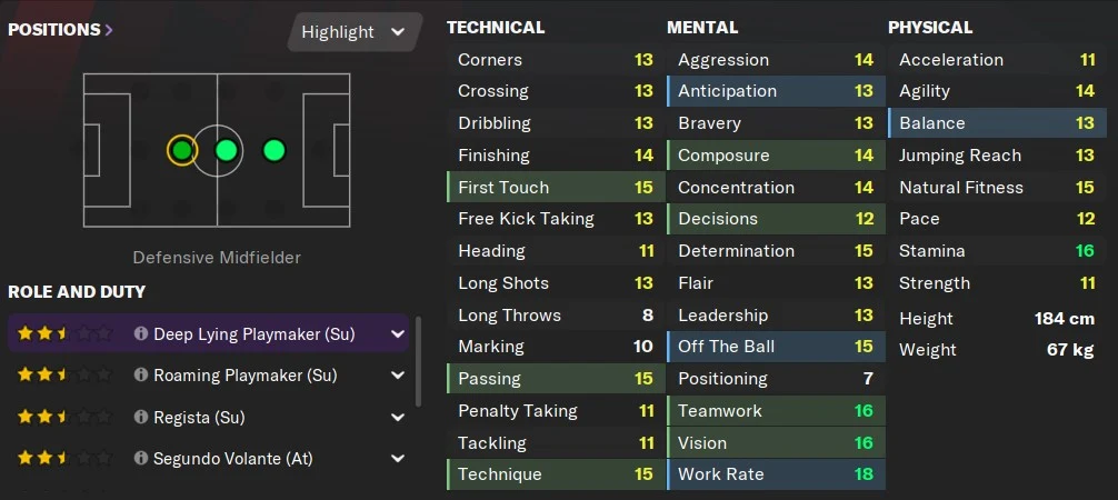 Deep lying playmaker - Football Manager attributes