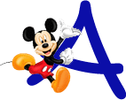 Alfabeto de personajes de Disney con letras azules.