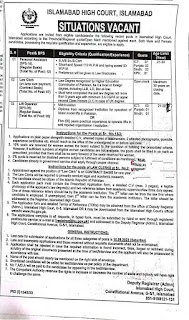 Islamabad High Court Jobs 2023 | Personal Assistant, Law Clerk & Lift Operator jobs