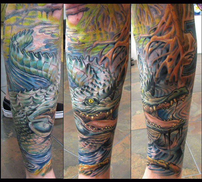 High quality Alligator sleeve tattoo.