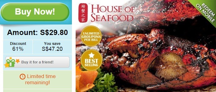 House of Seafood Black Pepper Crab offer, groupon singapore, discount