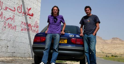 Simon Raven & Chris Raven on the Road to Damascus, Syria. Copyright Samosir Books.