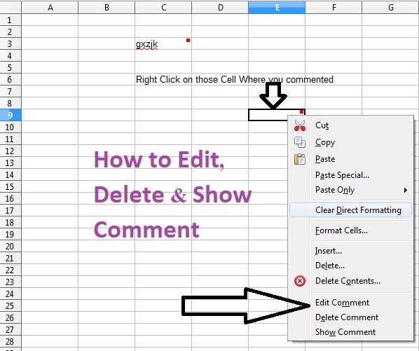 LibreOffice calc में comment को कैसे Edit, Delete, Show & Hide कर सकते हैं |