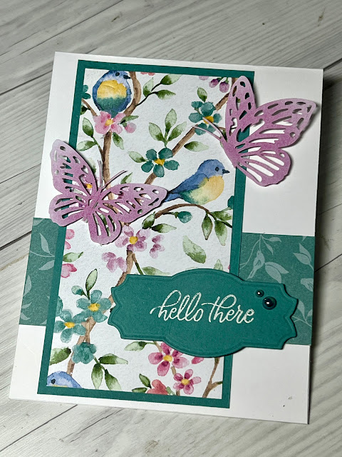 Bird and Butterfly themed Greeting Card using Stampin' Up! Flight & Airy Designer Series Paper