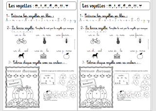 de petit exercices + coloriage pour  réviser Les six  voyelles en français a i e o u y