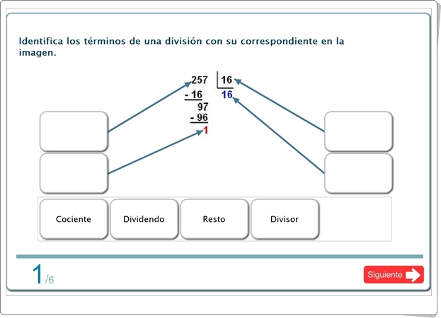 "Autoevaluación sobre "La división" en 4º de Primaria"