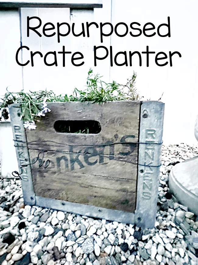 wooden crate planter with overlay