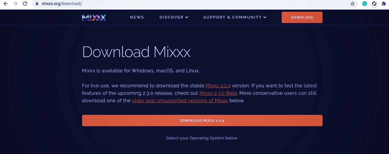 Mixxx Dj system download page