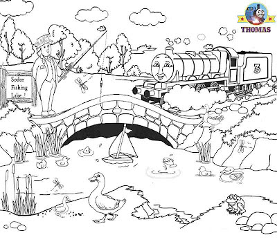 Sir Topham Hatt fishing Duck pond teenagers colouring Thomas the tank engine and Henry train engine