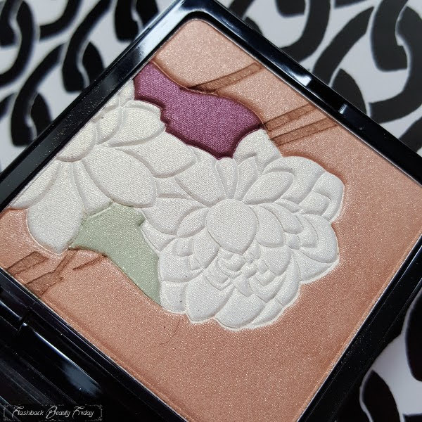 close up of makeup palette pressed powder with flower design