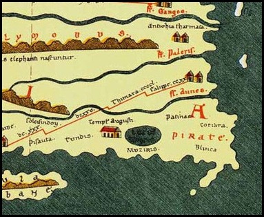 Muziris, as shown in the 4th century Tabula Peutingeriana.