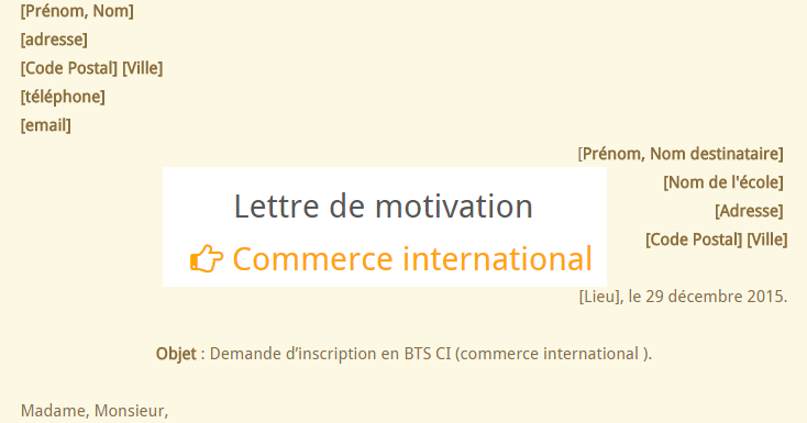 Lettre de motivation BTS commerce international  EkoGest 