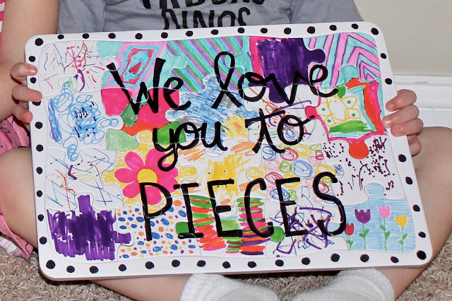 We love you to pieces, Colorful Puzzle Gift, puzzle, DIY puzzle, blank puzzle, toddler gift, toddler craft, Mother's Day gift, Valentine's Day gift, Christmas gift, birthday gift, love you to pieces, toddler art, unique gift, DIY, family craft, craft, toddler craft, DIY gift, scribble puzzles