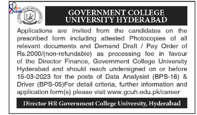 Government College University Jobs 2023 in Sindh