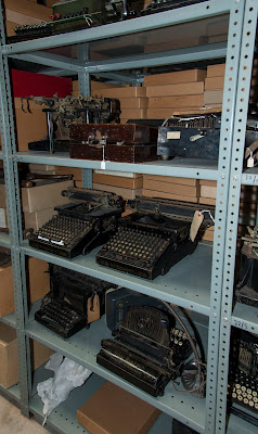 Old typewriters on the shelves in the Museum Store