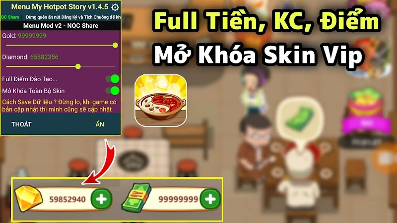 Tiệm lẩu Đường Hạnh Phúc MOD Menu v2 Unlock Skin, Full Tiền