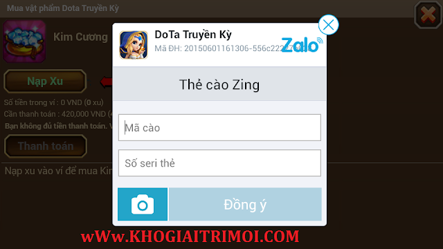 Hướng dẫn mua Diamond trong game DoTa Truyền Kỳ