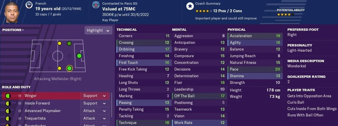 Kylian Mbappe: Starting attributes in FM2019