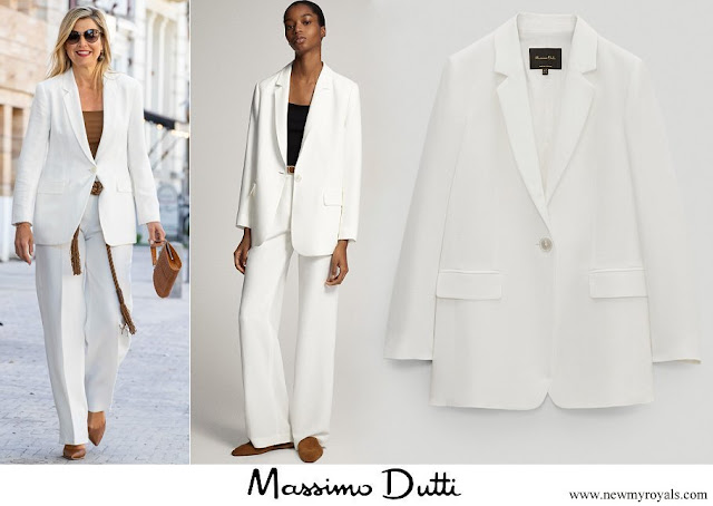 Queen Maxima wore Massimo Dutti Linen Plain Blazer and Linen Straight Trousers