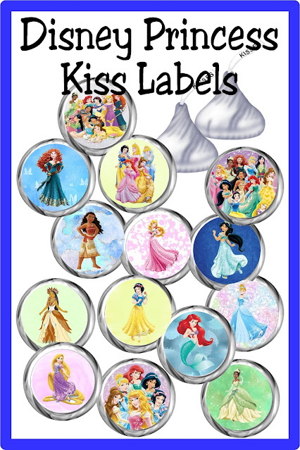 Enjoy these sweet Disney princess kisses at your next princess party with this free printable.  Kiss labels have the 12 princesses as well as group shots for the perfect party favor or party treat.  Let us email you yours today!