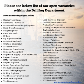 Please see below list of our open vacancies within the Drilling Department.