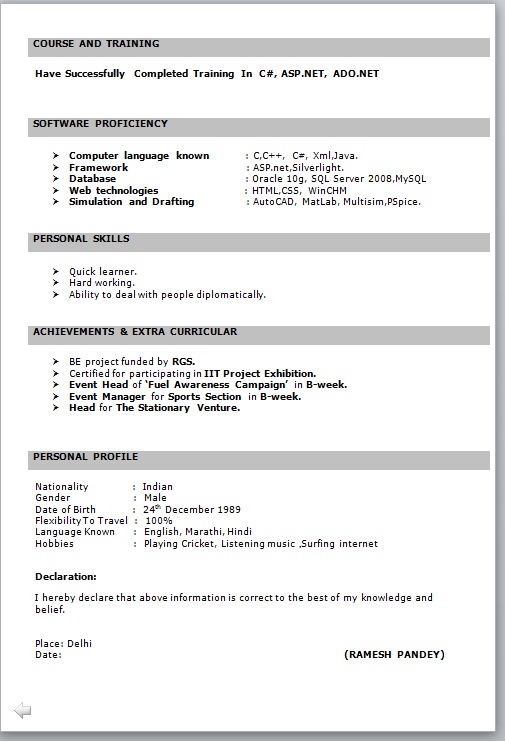 If you are applying for any job then check features in an impressive resume format for all levels. Resume Format For Fresher Free Job Cv Example