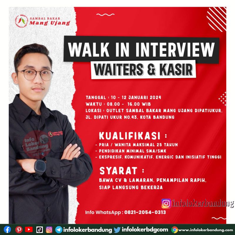 Walk In Interview Waiters & Kasir Sambal Bakar Mang Ujang Bandung Januari 2024