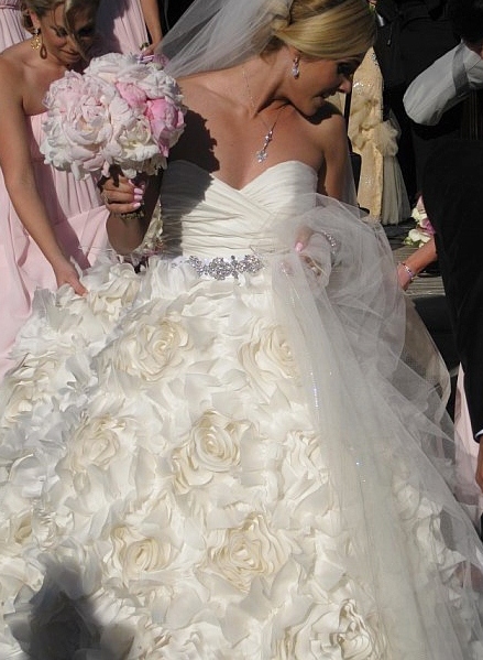 pink wedding dress with roses