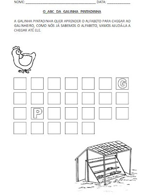 Atividades com Alfabeto - ABC da galinha. Complete o alfabeto - Atividade para Alfabetização