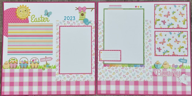 12x12 Easter Scrapbook Page Layout for photos of the holiday, egg hunt, easter bunny, & family