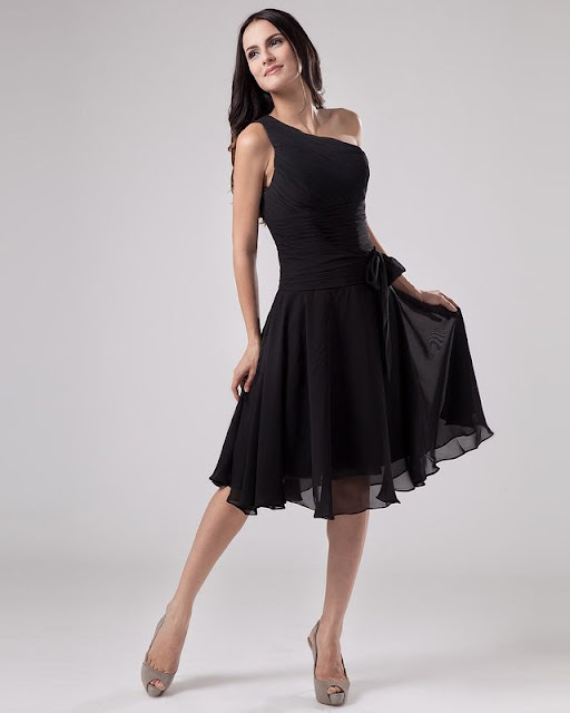dazzling-knee-length-chiffon-one-shoulder-black-bridesmaid-dress