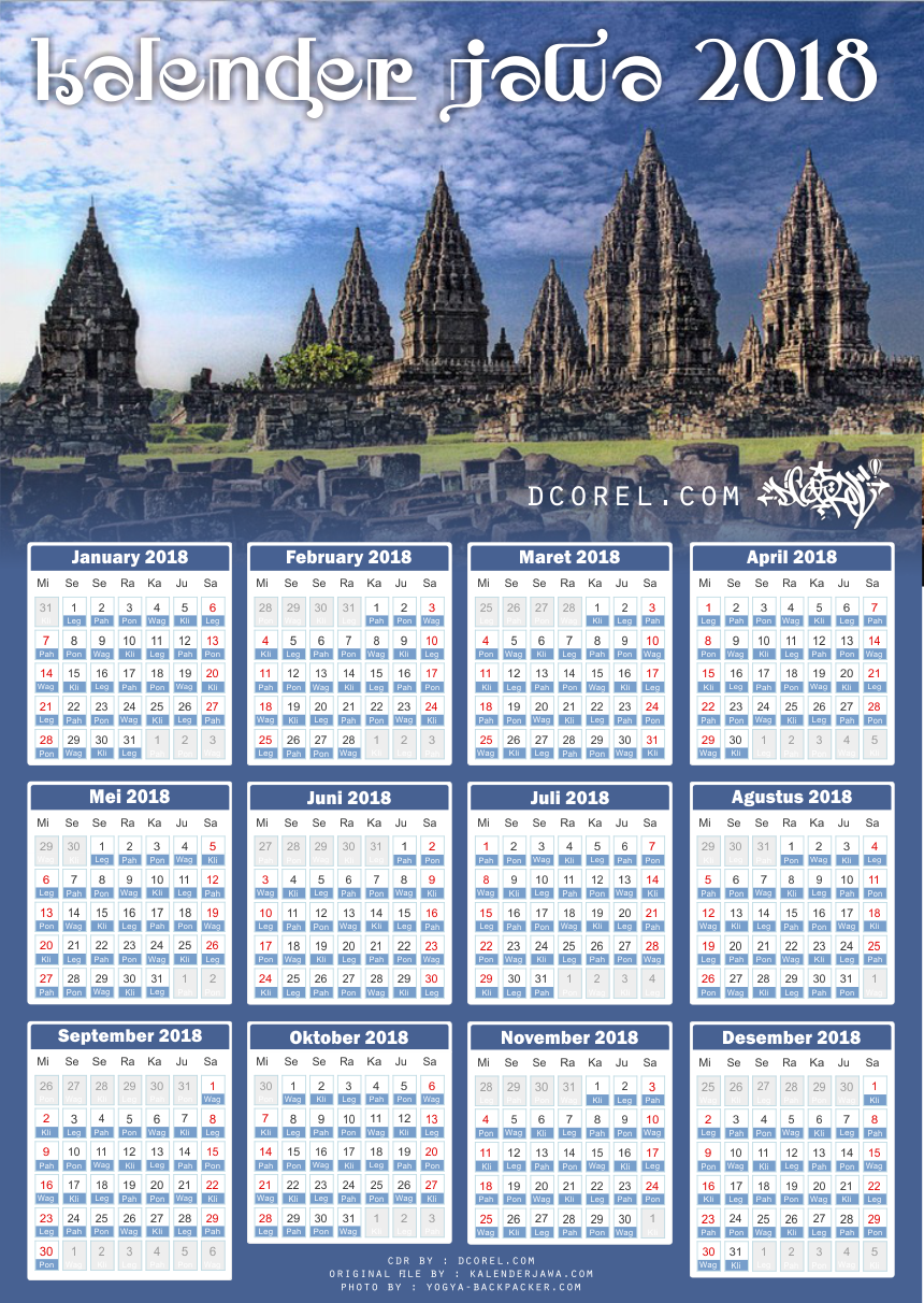 Kalender Jawa 2018 Template CDR File Download  Design Corel