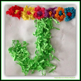 Letter J in Tissue Paper and Raffia at RainbowsWithinReach