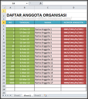 Microsoft Excel 2010 - Membuat Nomor Anggota di MS Excel