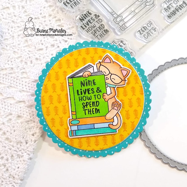 Cat Reading Book Card by Diane Morales | Newton's Reading List Stamp Set, Circle Frames Die Set and  A Cat's Life Paper Pad by Newton's Nook Designs